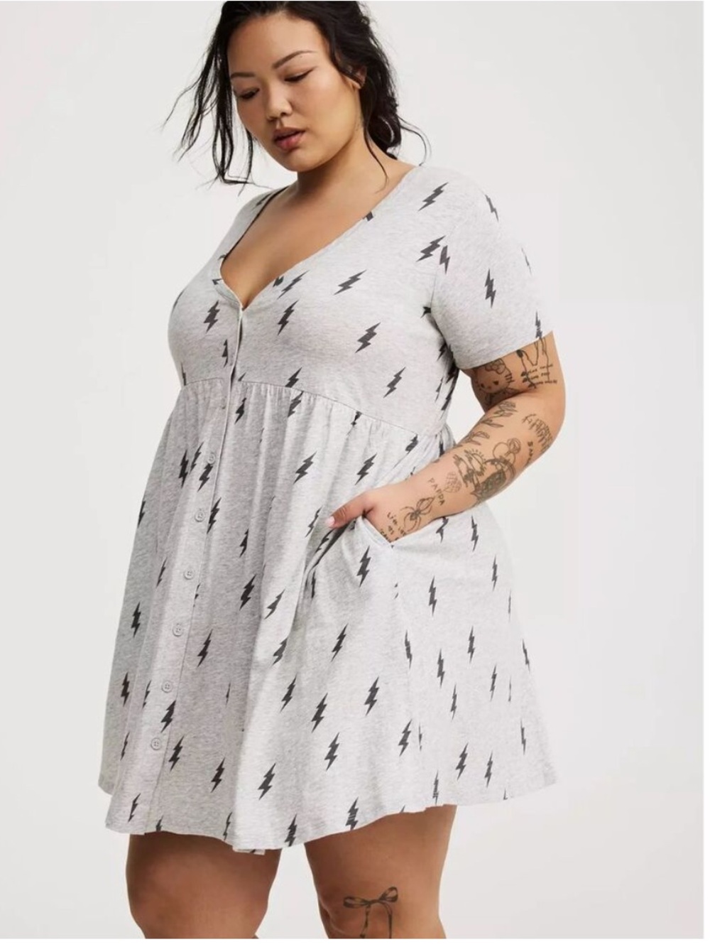 NWT Torrid Lightning Bolt Sleep Dress Gray 3X 100% Cotton Pockets